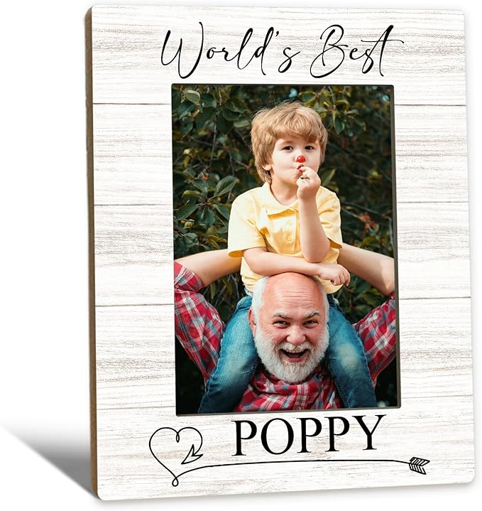 Poppy Gifts Picture Frame 5x7, Grandpa Photo Frame, Christmas Fathers Day Birthday Gifts for Poppys from Grandkids, World's Best Poppy Wooden Picture Photo Frames for Desk Home Room Decor