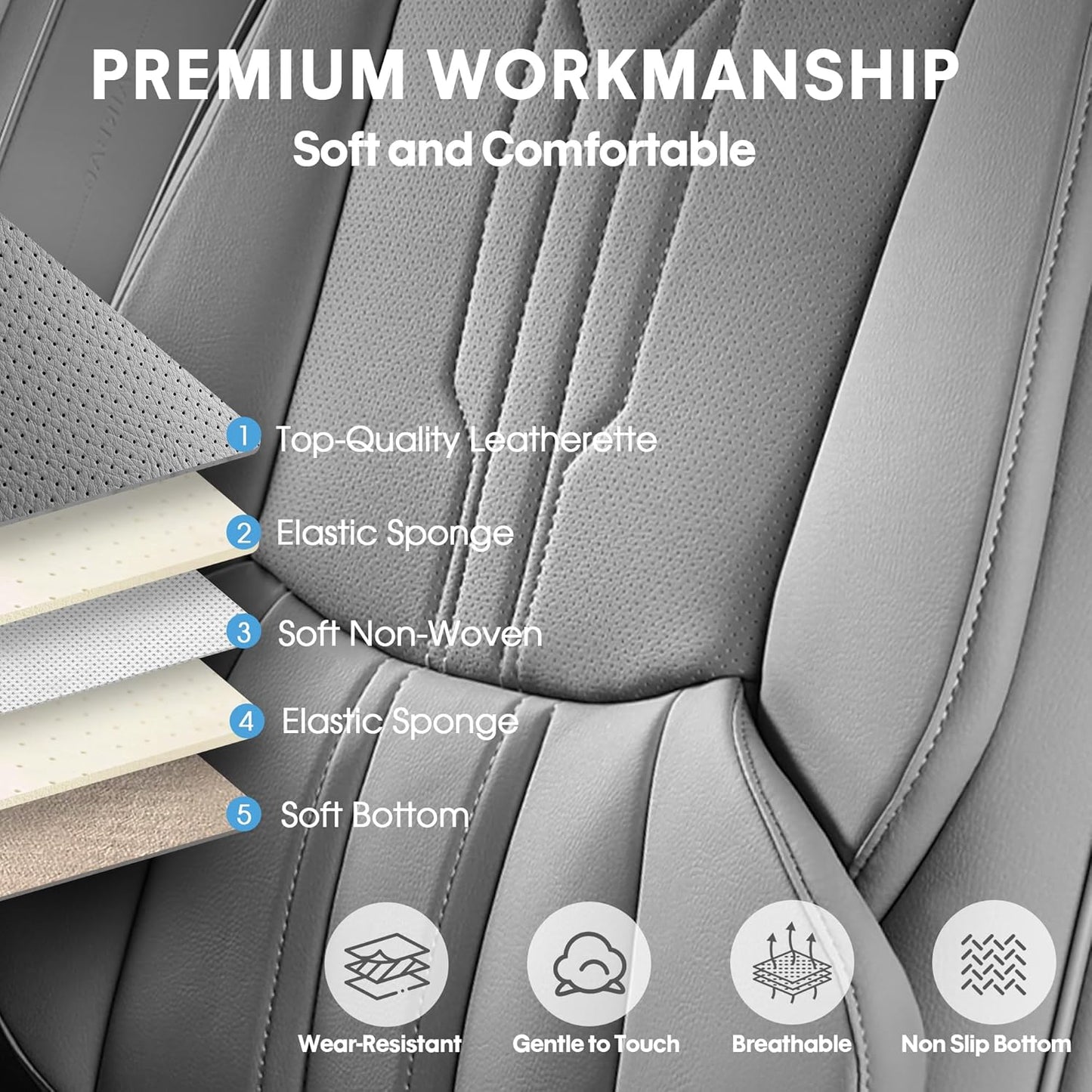 AOOG Front Seat Covers, Car Seat Covers Front Seats, Leather Seat Covers for Cars, Waterproof Seat Covers with Lumbar Support Universal Fit for Most Cars SUV Trucks(Front Pair, Grey)