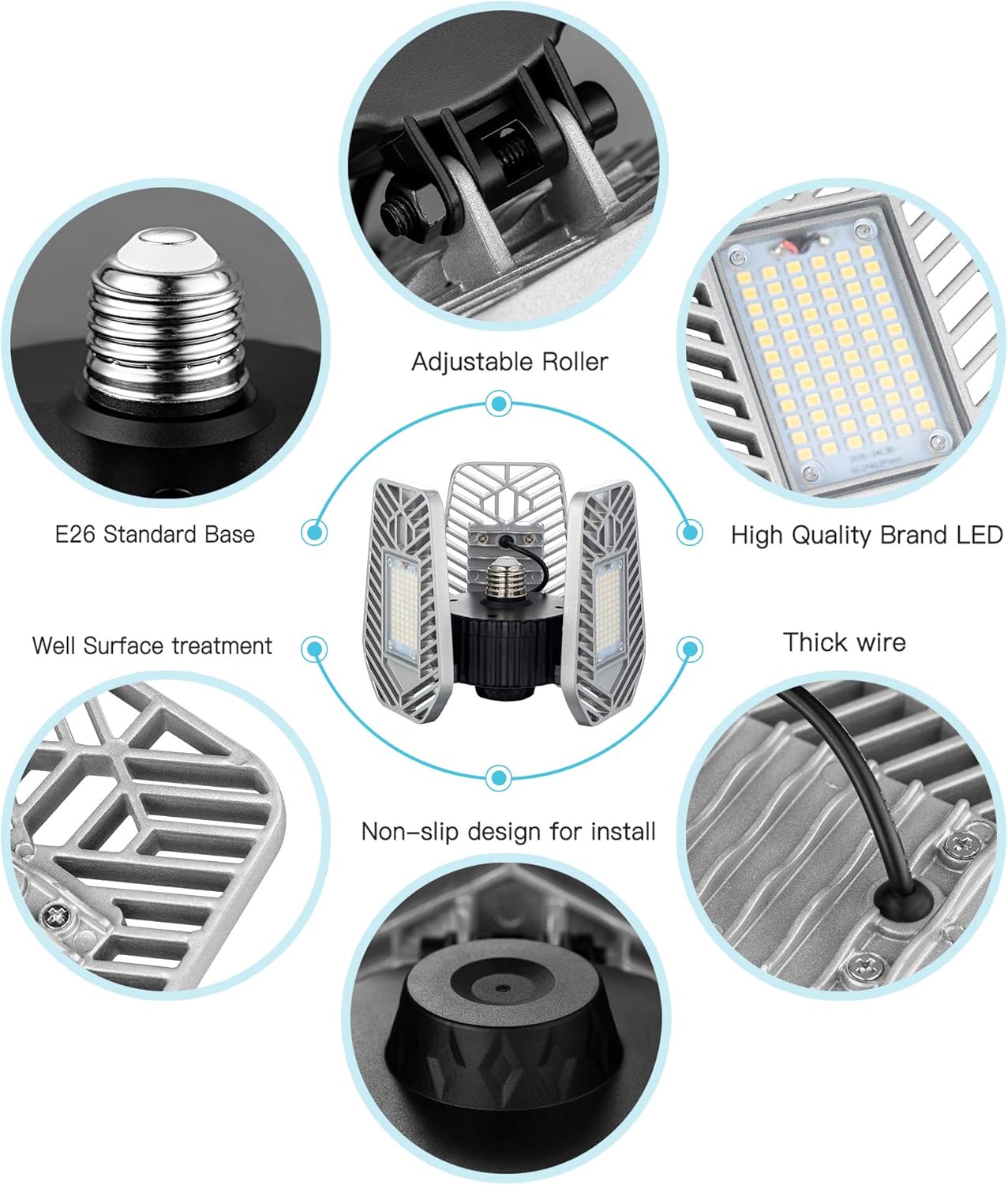 LED Garage Lights, Deformable LED Garage Ceiling Lights 9000 Lumens, 82W CRI 80 Led Shop Lights for Garage, Adjustable Garage Lights, Led Garage Lighting (No Motion Activated) (1-Pack)