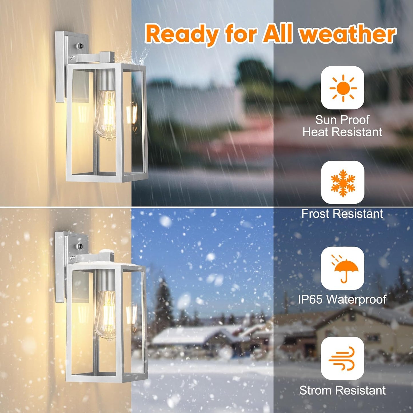 PARTPHONER Silver Dusk to Dawn Porch Lights Fixtures Wall Mount, Sensor Exterior Lighting Lamp set of 2, Anti Rust Wall Sconce, Waterproof Outdoor Wall Lantern for House Doorway, Garage, WTWL176AS2