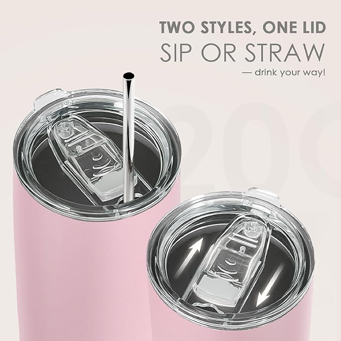 SANDJEST Pink Tumbler 20oz Stainless Steel Double Wall Vacuum Insulated, Travel Coffee Cup, Gifts for Men Women Birthday Christmas