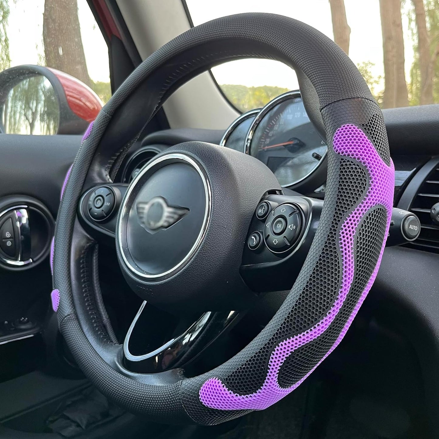 PINCTROT Large Size Comfy Grip Steering Wheel Cover, Anti-Slip Design, 15.5-15.75 Inch(Silicone Purple)