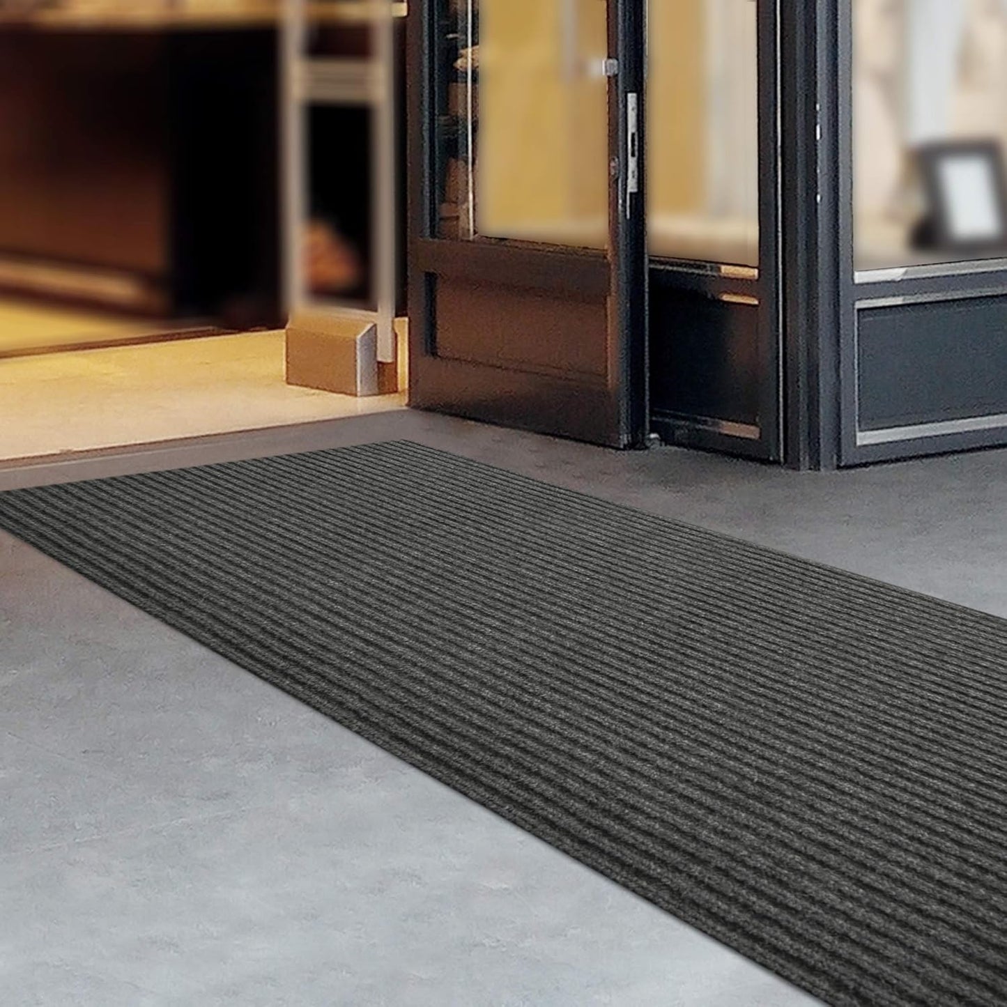 iCustomRug Spartan Weather Warrior Indoor/Outdoor Utility Ribbed Carpet Runner with Non-Slip Thermoplastic Rubber Backing, 3ft X 20ft in Charcoal