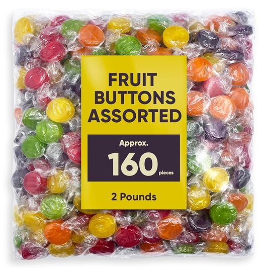 Assorted Fruit Buttons Hard Candy - 2 Pounds Approx 160 Pieces Assorted Candy - Holiday Candy Old Fashioned