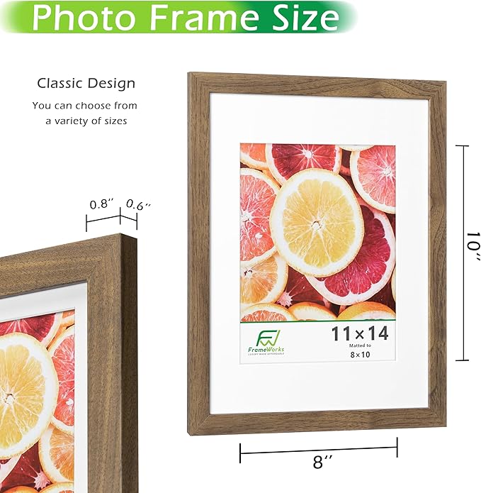 FrameWorks 2-Pack, 11x14 Matted to 8x10 Picture Frame, Dark Oak ??Classic Wooden Photo Frame with Tempered Glass, Modern Matte Finish for Prints, Posters, Certificates & Wall Decor ??Gallery-Ready