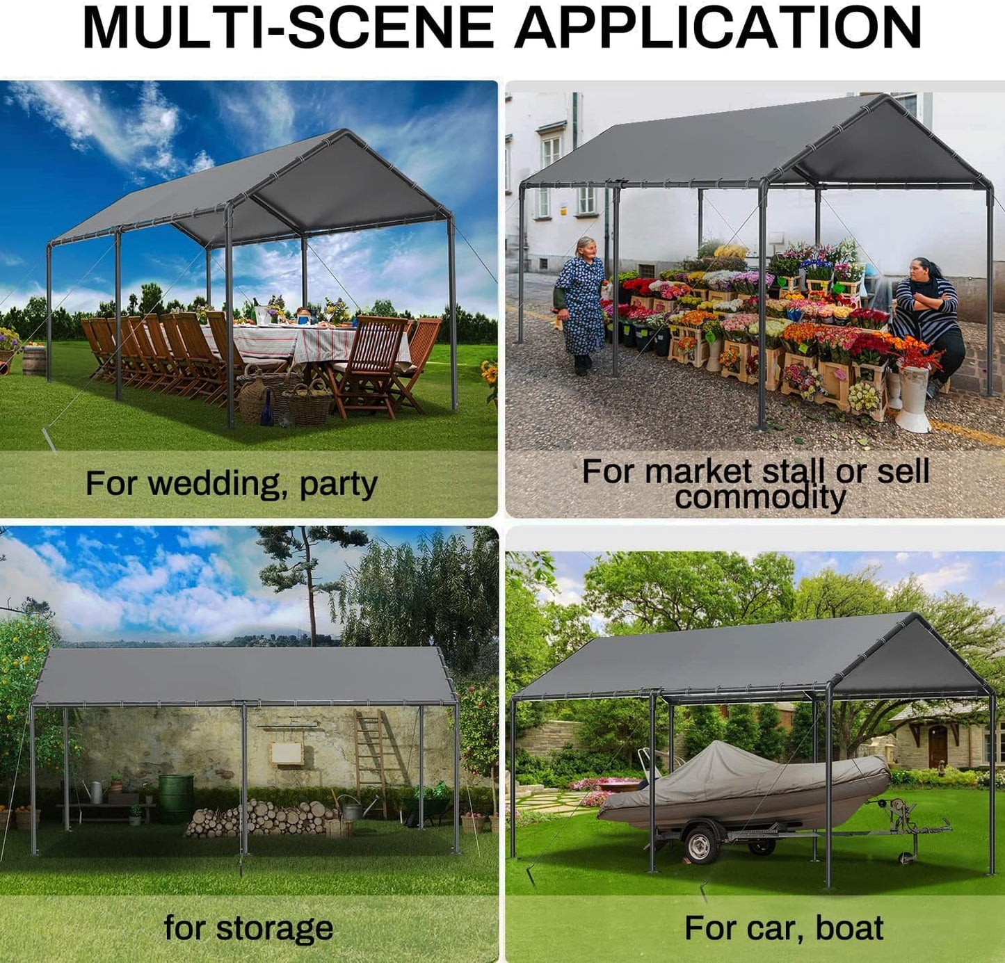 Carport 10x20ft Heavy Duty Car Tent, Portable Garage, Car Shelter, All-Season Tarp Tent for Car, Party，Grey