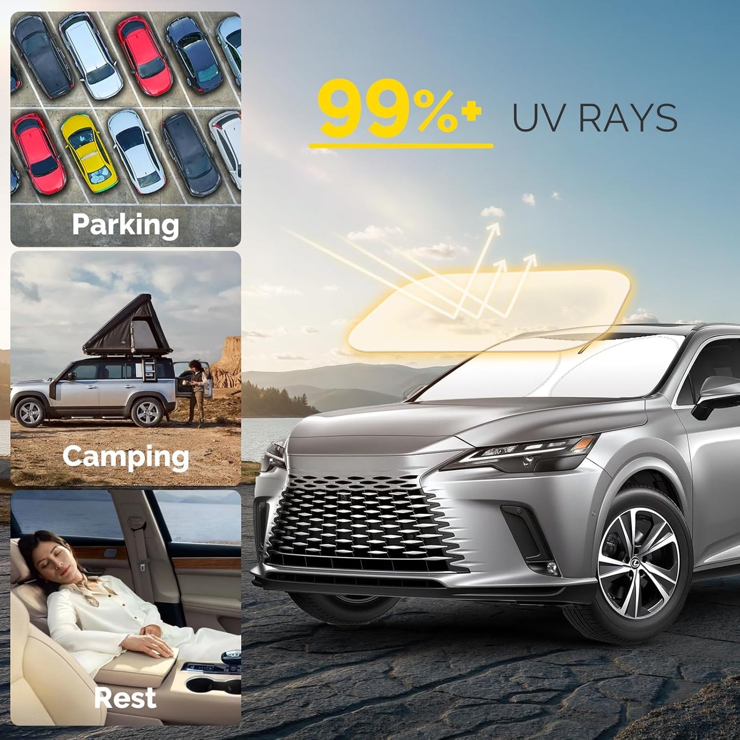 Car Windshield Sun Shade Compatible with 2023 2024 2025 Lexus RX350 RX350F Sport RX350L Accessories Foldable Front Window Sunshade Custom Windshield Cover Sun Visor
