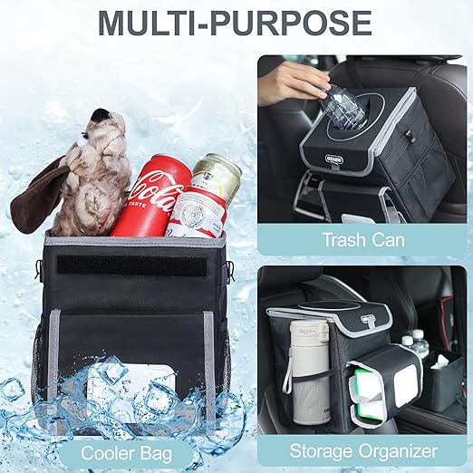 Car Trash Can for Back Seat Car Accessories Interior Car Garbage Can Car Trash Bin for Cars SUV with 2 Removable Leakproof Interior Liner, Adjustable Car Tissue Holder,2 Gallons(Black)