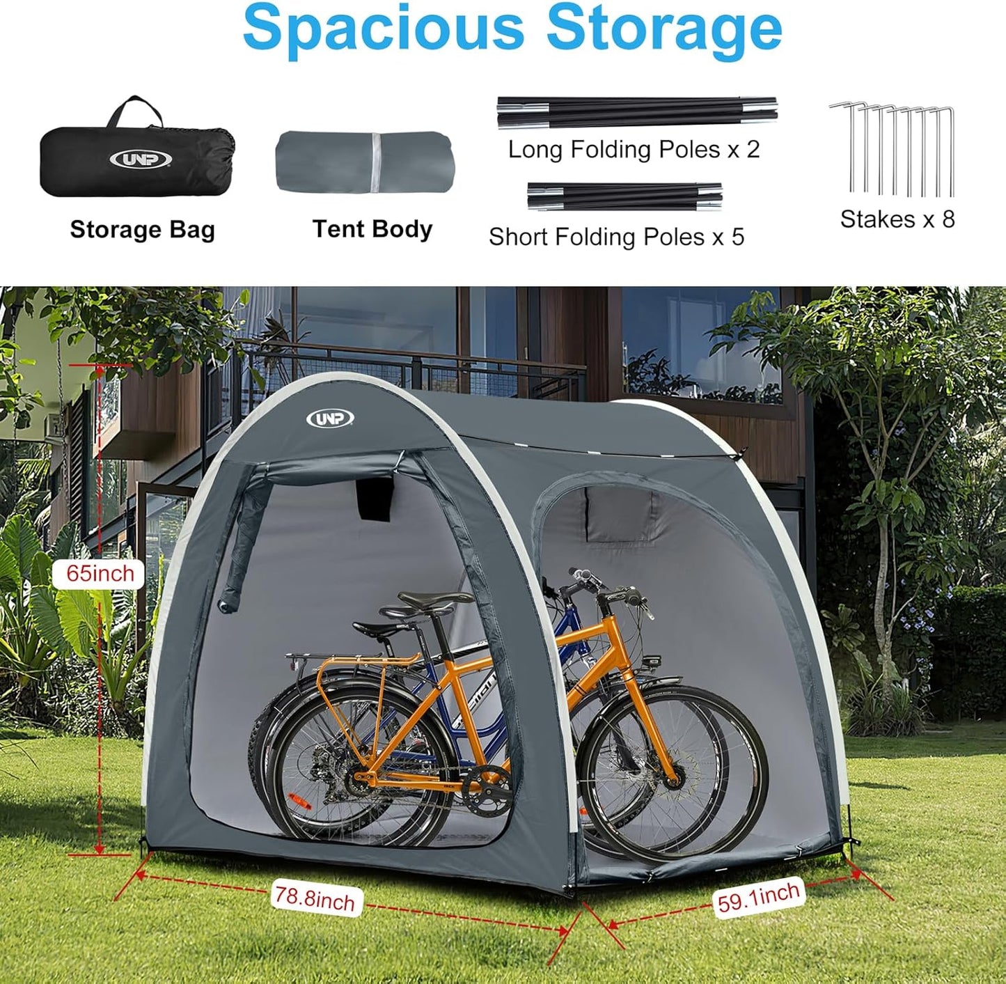 UNP Bike Storage Shed Tent, Portable Outdoor Bike Storage Tent with 210D Oxford Thick PU4000 Waterproof for 1/2/3/4 Bikes, Bike Covers Storage Shed Tent for Bicycles, Lawn Mower, Garden Tools