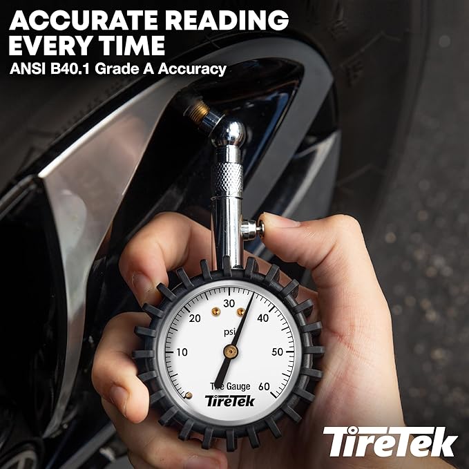 Tire Pressure Gauge for Cars (ANSI Certified) Premium Air Pressure Gauge for Tires - Easy to Read Glow in The Dark Automobile Analog Circular Dial