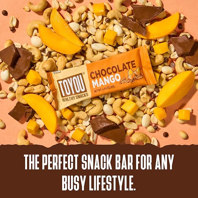 ToYou Chewy Fruit and Nut Bars - Healthy Protein Snacks | Chocolate Mango - 1.41 Ounce (Pack of 12) | Soft Chewy, Fiber-packed Granola Bars for Adults and Kids, Made with Natural Ingredients