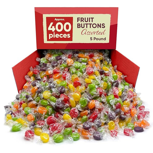 Assorted Fruit Buttons Hard Candy - 5 Pounds Approx 400 Pieces Assorted Candy - Holiday Candy Old Fashioned