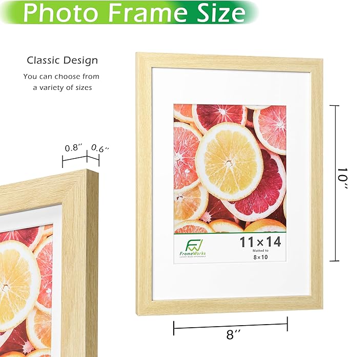 FrameWorks 2-Pack, 11x14 Matted to 8x10 Picture Frame, Natural Oak – Classic Wooden Photo Frame with Tempered Glass, Modern Matte Finish for Prints, Posters, Certificates & Wall Decor – Gallery-Ready