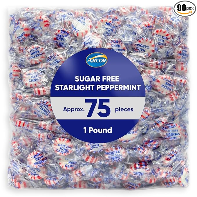 Arcor Starlight Peppermint Sugar Free Hard Candy - 1 Pounds Approx 75 - Sugar Free Candy, Peppermint Candy - Bulk Candy Individually Wrapped - Christmas Candy Bulk- Ideal for Holiday Season