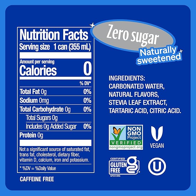 Zevia Zero Sugar Soda, Caffeine Free Cola, 12 oz Cans (24-Pack) – Naturally Sweetened, Zero Calorie Sugar Free Soda - Non-GMO Project Verified, Gluten-Free, Vegan