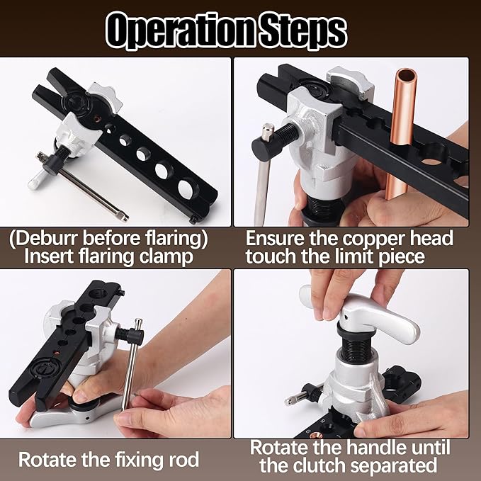 Flaring Tool Kit, HVAC Pipe Expander Tool, 1/4'' - 3/4'' and 6-19mm 45° Eccentric Single Flare Tool with Tubing Cutter and Cylinder Style Deburring Tool for Copper Tube Expander
