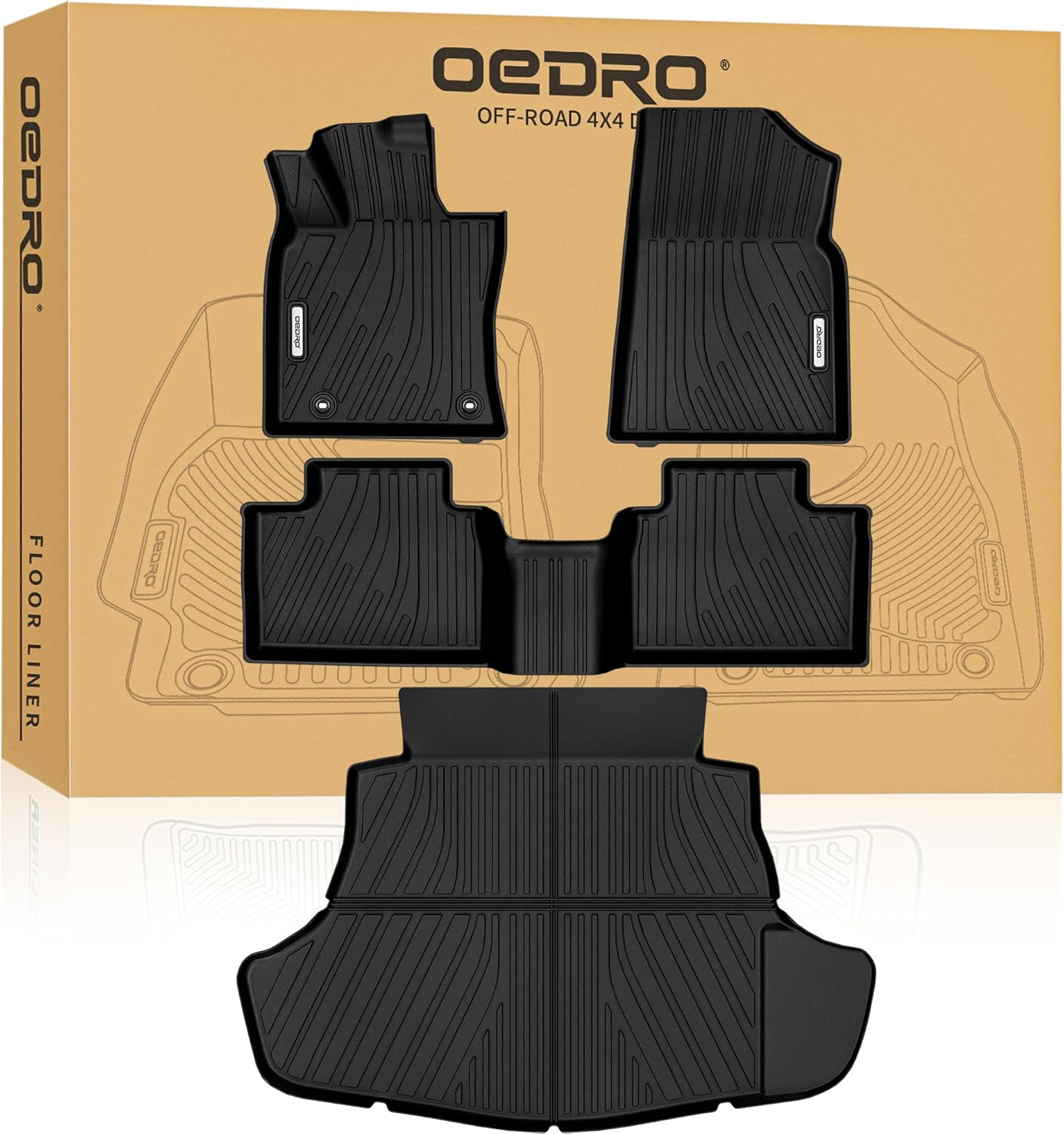 OEDRO Floor Mats & Cargo Mat Fit for 2025 Toyota Camry (Include Hybrid/LE/SE/XLE/XSE), TPE All Weather Custom Fit 2025 Camry Floor Liners 1st & 2nd Row Car Mats Accessories, Black