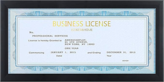 ELSKER&HOME 4x9 Business License Frame Black for 4 x 9 Standard Business Licence, Wall or Tabletop Display Panoramic Picture with No Mat (1 Pack)