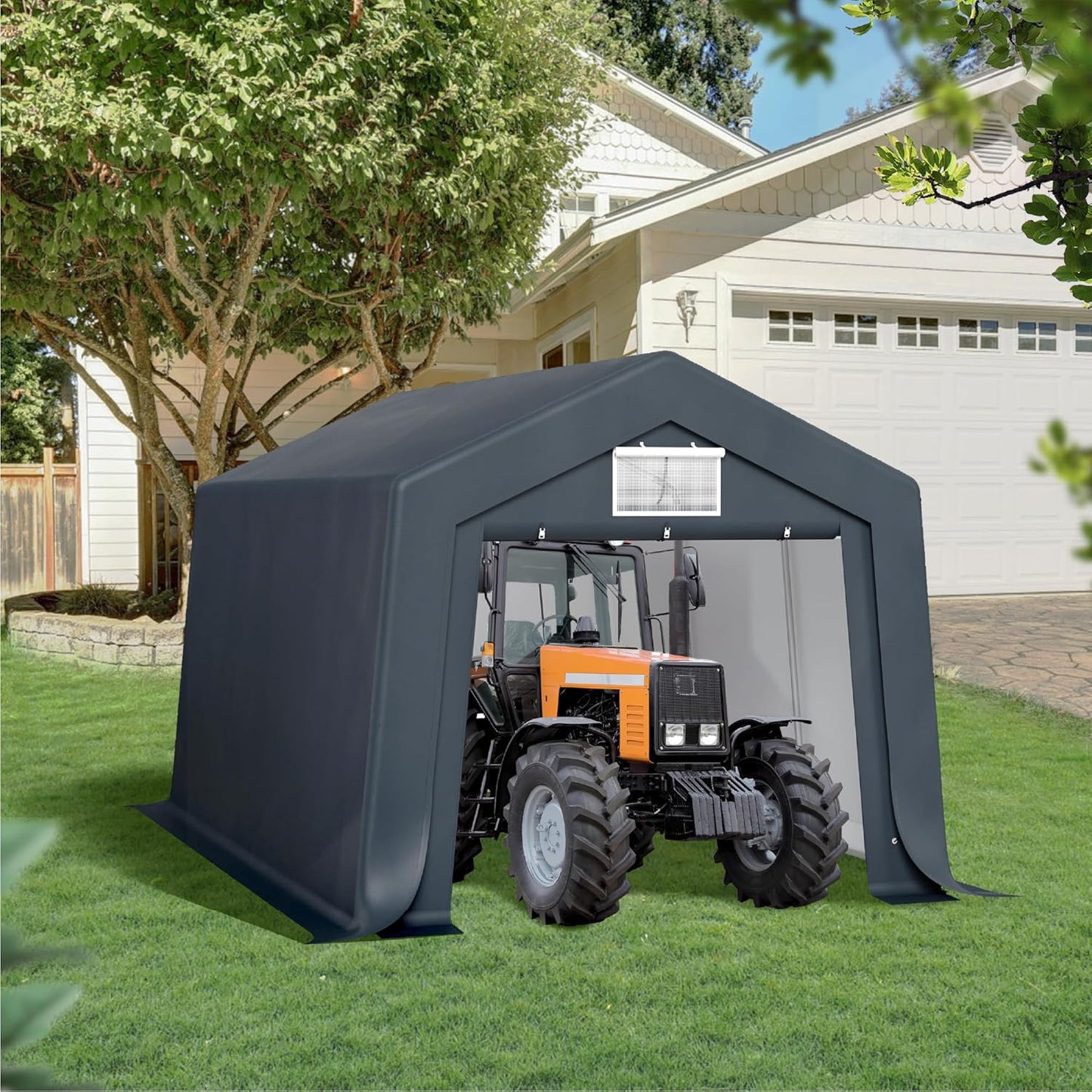 Sophia & William Carport Storage Shed 10x15 ft Portable, Heavy Duty Car Port Canopy Garage Shelter with Sidewalls and Roll Up Doors for Automobile Boat Motorcycle Bike, Gray