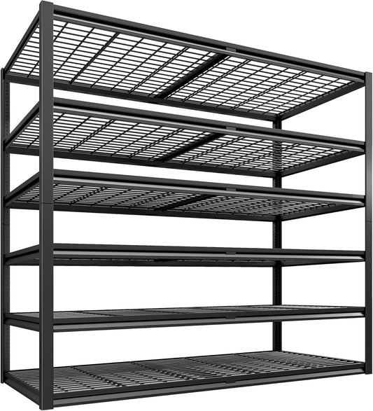 REIBII 3500LBS Garage Shelving, Adjustable Storage Shelves Heavy Duty, 6 Tier Heavy Duty Shelving, Metal Shelving Unit for Warehouse, Basement, Industrial, 55" W x 26" D x 84" H, Black