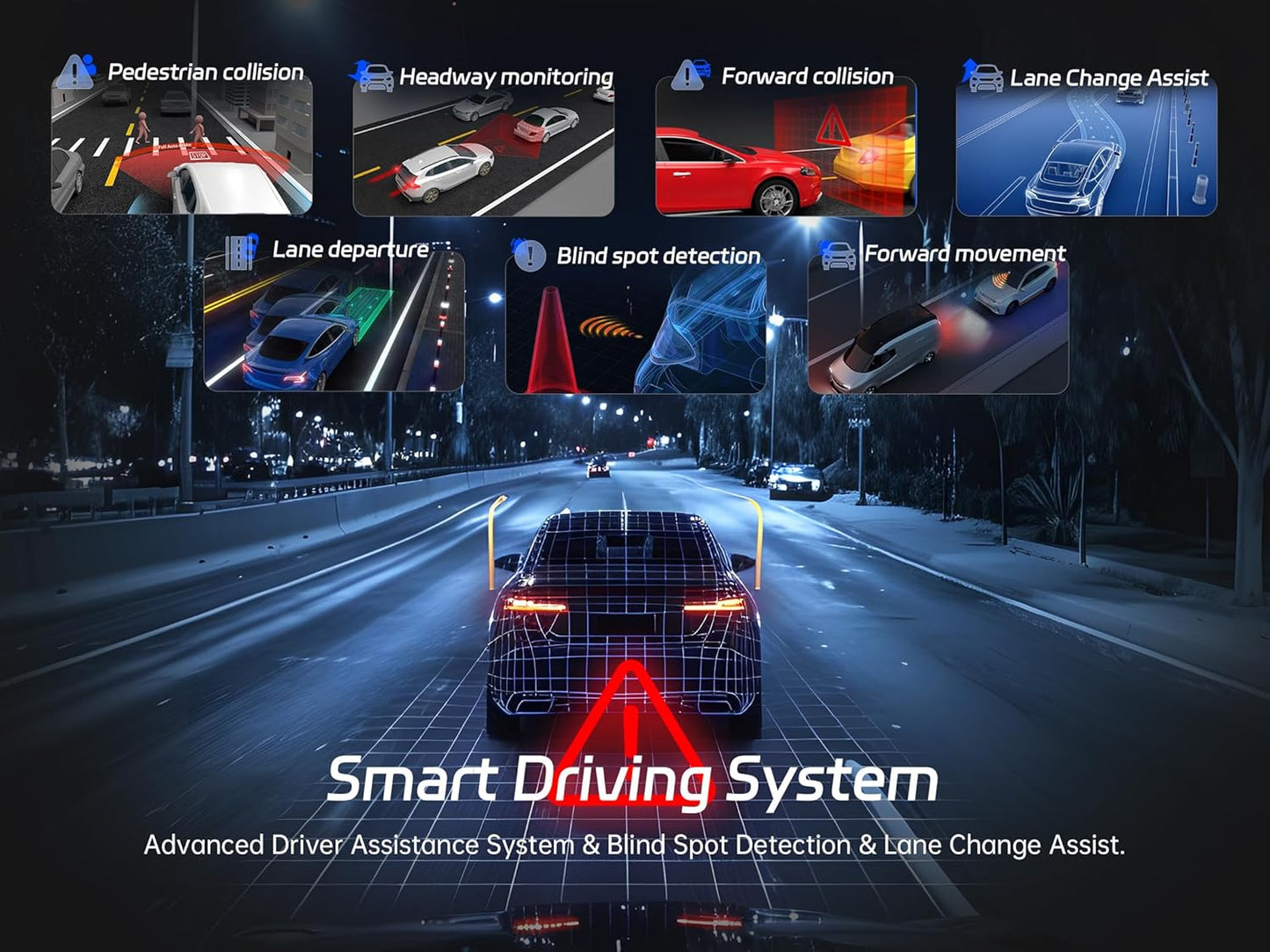 Pelsee P2 Trio 4K Dash Cam Front and Rear Inside WiFi, 64GB Card, 4K+1080P+1080P Dashcam,3 Channel Dash Camera for Cars Smart Driving Assistant ADAS/BSD/DMS,Night Vision/24H Parking Mode/G-Sensor