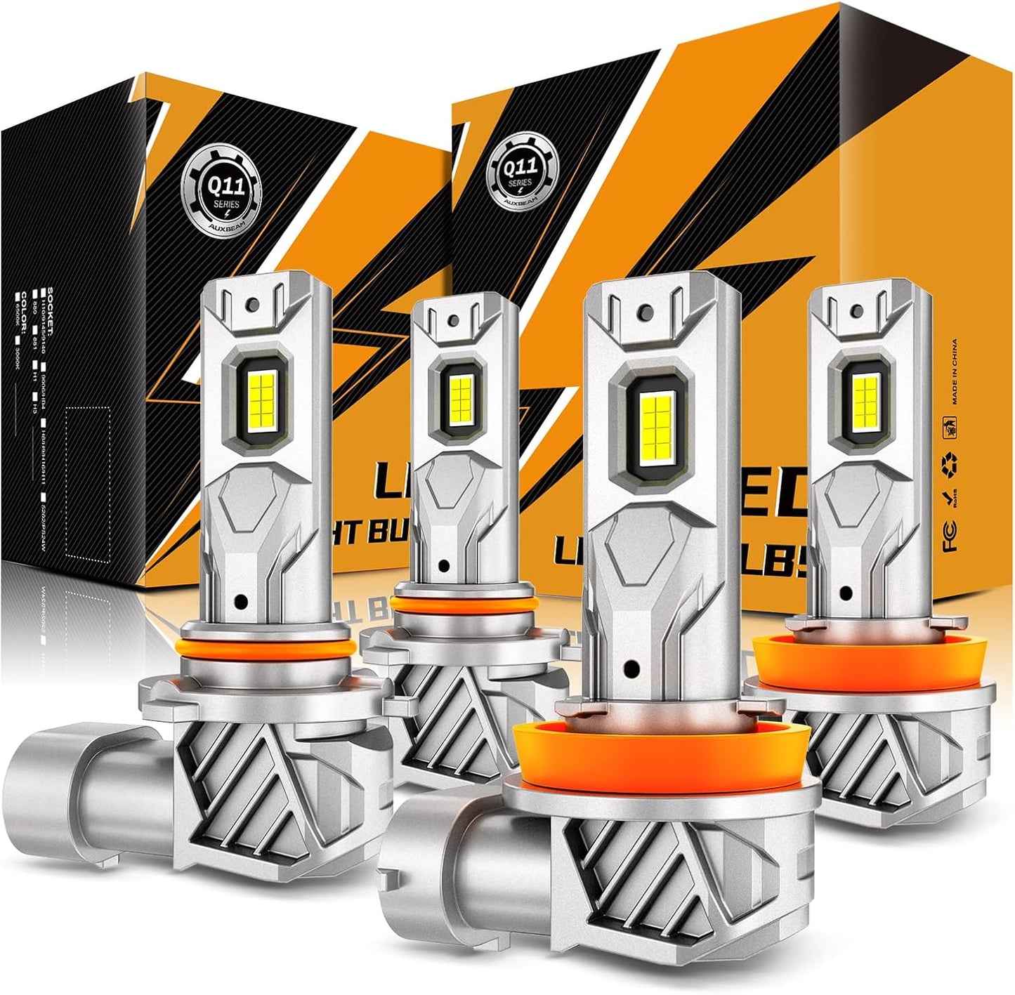 Auxbeam 9005 H11 Fog Light, Super Bright 1:1 Mini Size 6500K White, H8 H9 HB3 Fanless Replacement For Off-road Use Or Powersports, Plug and Play, Pack of 2