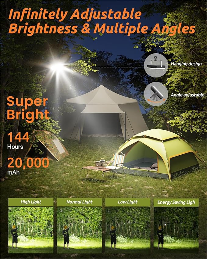 Eventek LED Camping Lantern Rechargeable, 20000mAh Portable Camping Lights up to 144 Hours & 4 Light Modes, IPX5 Waterproof Camping Essentials for Power Outages, Emergency, Tent, Outdoor