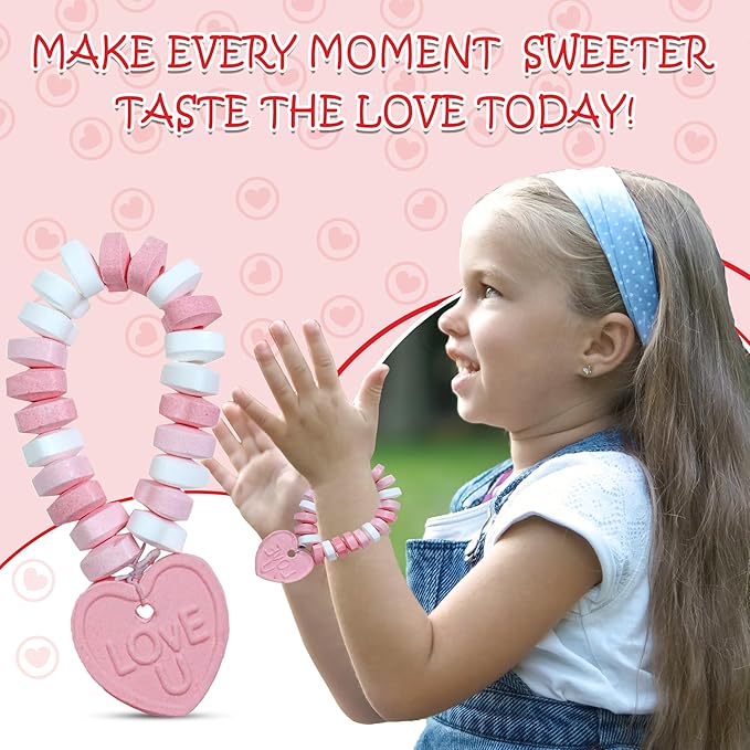 24 Heart Candy Bracelets - 15g Candy Bracelet Individually Wrapped - Heart Shaped Candy - Great for Candy Bags and Party Favors