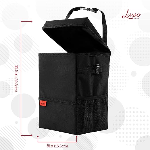 Lusso Gear Spill-Proof Car Trash Can (3.5 Gallon) - Easy to Clean Hanging Garbage Bin - Leak-Proof Lid, Removable Liner, Waterproof - Keeps Truck, SUV, Car, Minivan Clean & Odor Free (Gray)