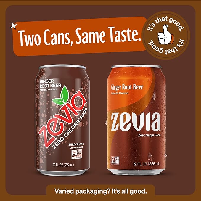 Zevia Zero Sugar Soda, Ginger Root Beer, 12 oz Cans (24-Pack) – Naturally Sweetened, Zero Calorie Sugar Free Soda - Non-GMO Project Verified, Gluten-Free, Vegan