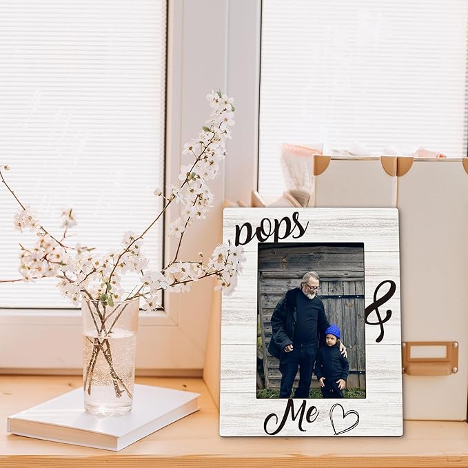 Fathers Day Pops Picture Frames - Grandpa Photo Frame, PopsGrandpa Gifts for Father's Day Birthday from Grandkids Grandchildren, Pops and Me Picture Grandpa Photo Frames for Home Bedroom Decor, 5x7