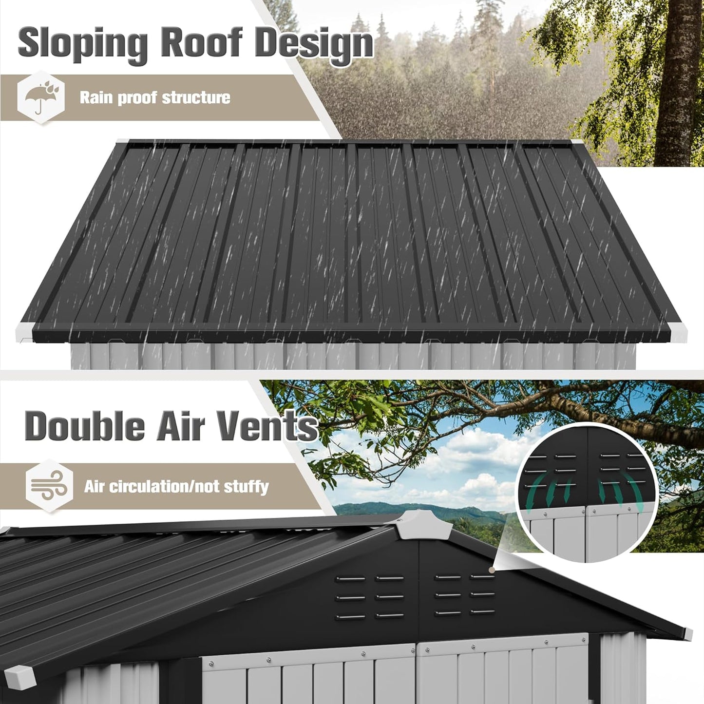 JUMMICO Metal Outdoor Storage Shed 6 x 8 FT Metal Shed with Lockable Door,Waterproof Garden Tool Shed Storage House for Backyard Patio Lawn,White