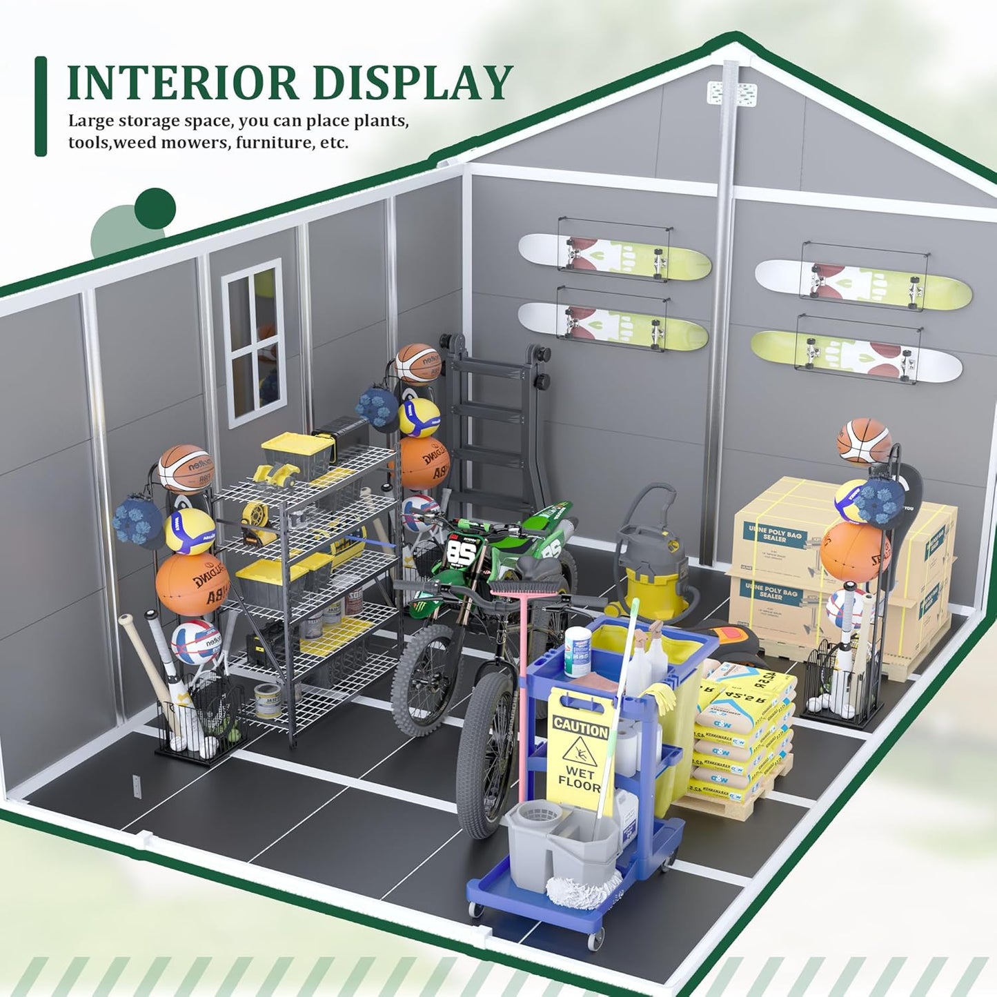 MyVoice 10x8 FT Outdoor Resin Storage Shed with HD Window, Rustproof Waterproof Garden Tool Shed, 12mm Thickened PP Panels, Large Capacity Outdoor Utility House for Backyard Patio (with Floor)