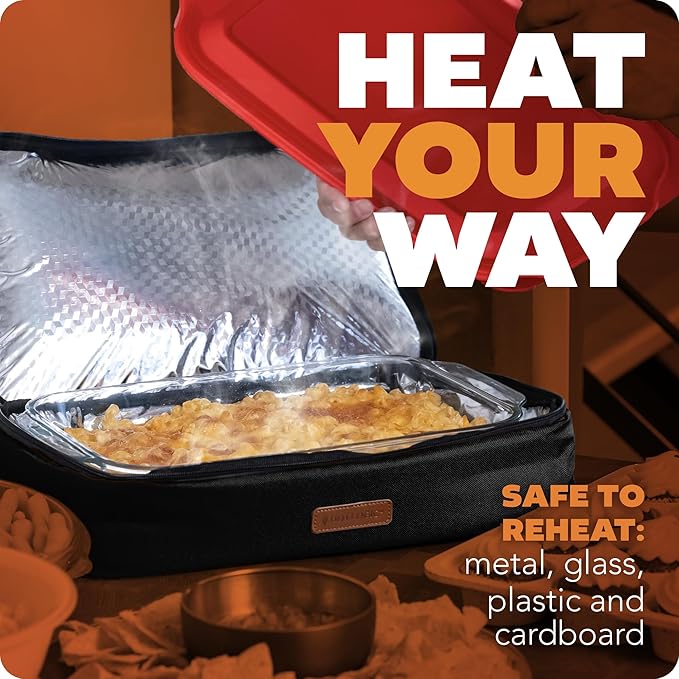 HOTLOGIC Max XP Large Portable Electric Lunch Box Food Heater W/Glass - Expandable Food Warmer Tote and Heated Lunchbox for Adults Work/Car/Home - Cook, Reheat, and Keep Your Food Warm - Black - 120V