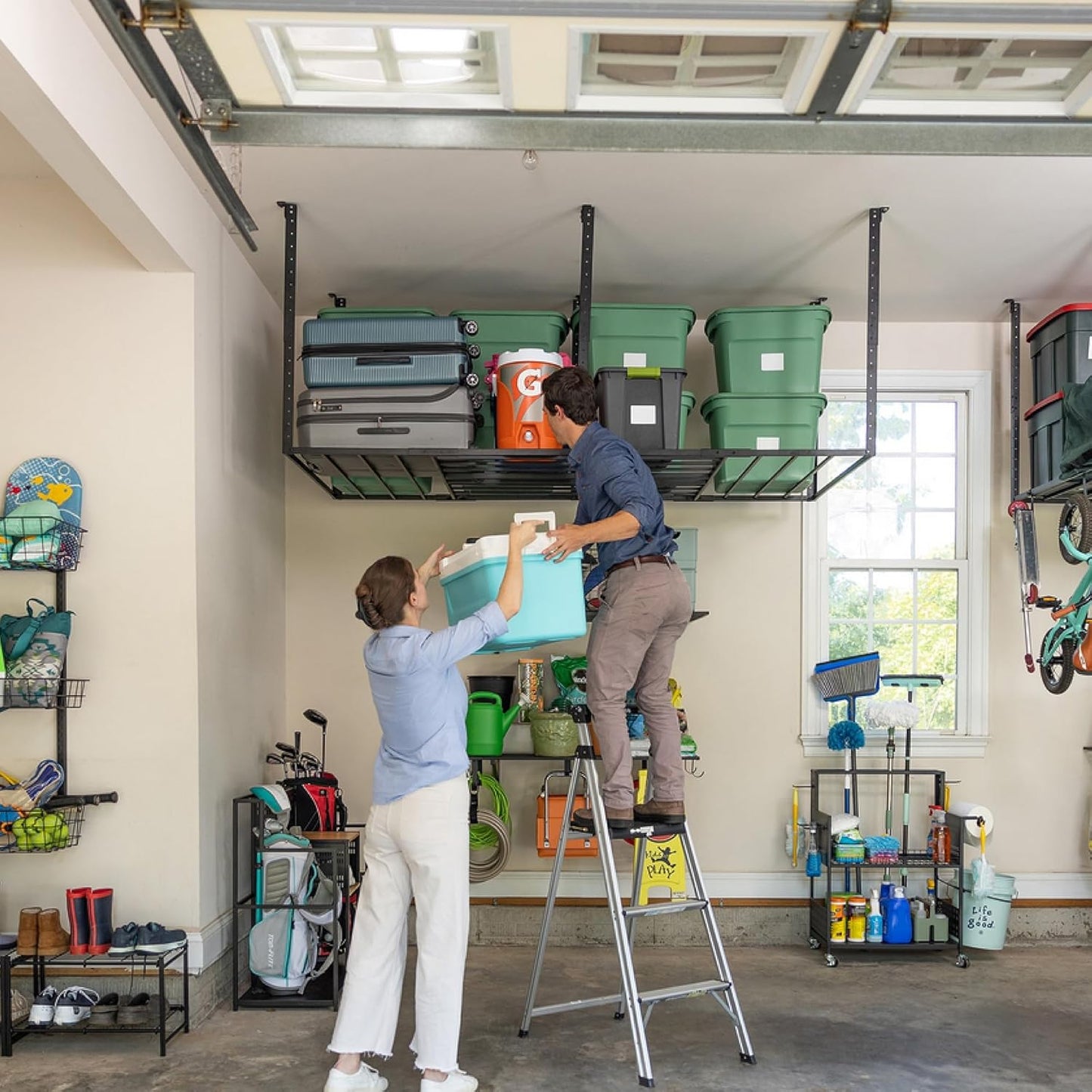 StoreYourBoard 4 x 8 Overhead Garage Storage Rack, Ceiling Shelf Overhead Organization, Heavy Duty Steel Platform Holds 700 lbs, 96 in. x 48 in. x 40 in.