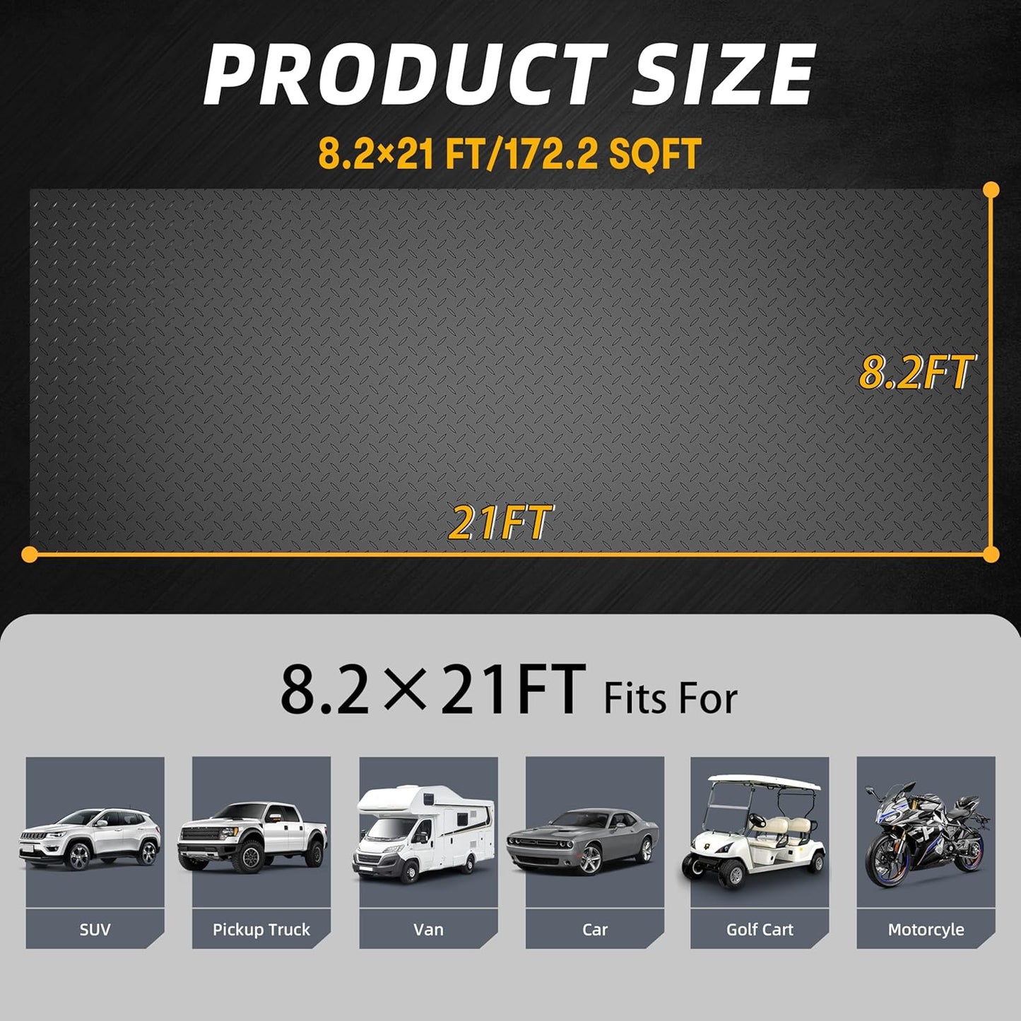 8.2x21 FT Garage Floor Mat, 2.8mm Thickened Diamond Plate PVC Garage Flooring Roll for Under Car Parking, Heavy Duty Garage Floor Protector 168SQFT for Garage, RV Trailer, Basement, Black