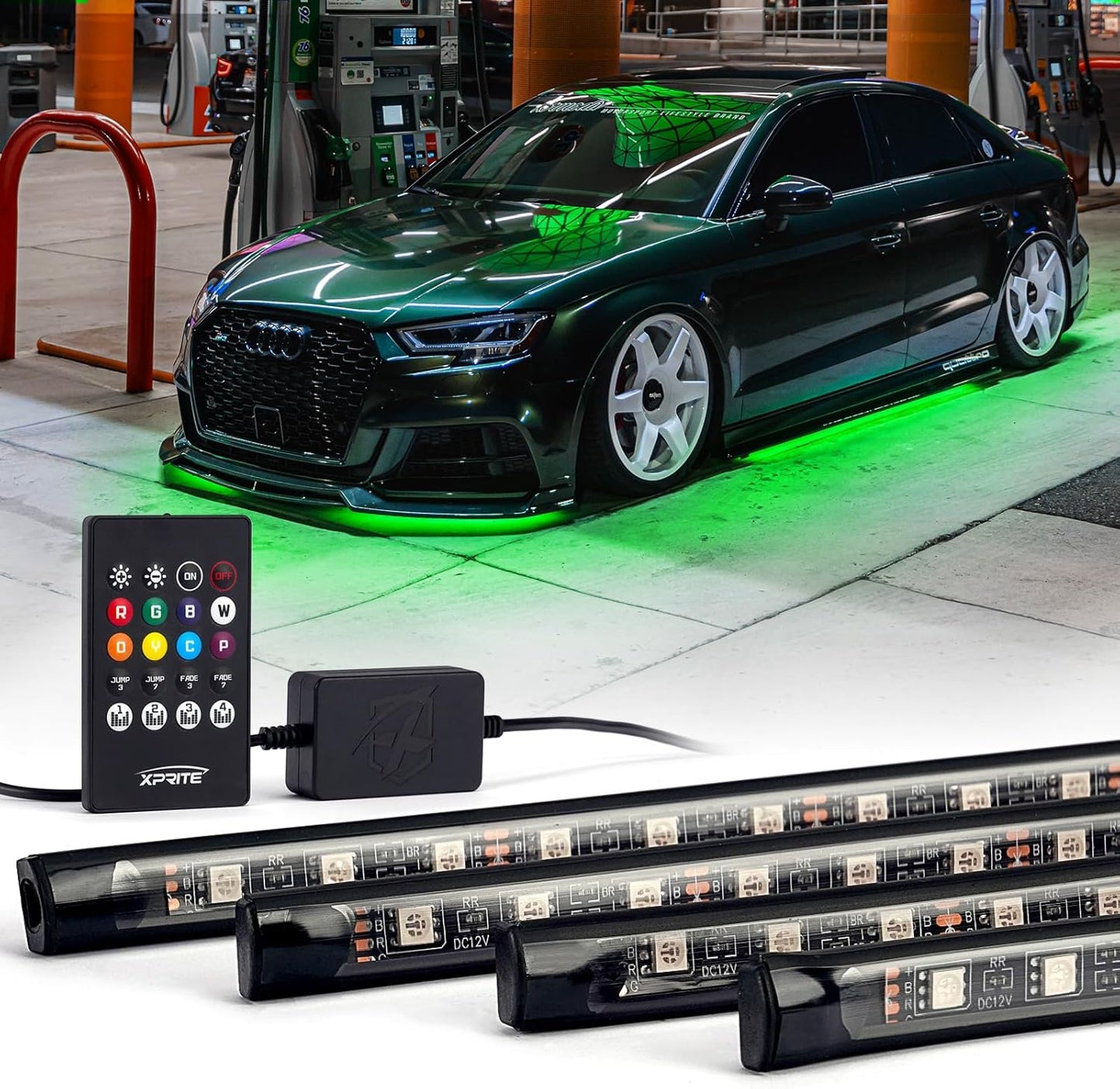 Xprite Car Underglow Neon Accent Strip Lights, 4 Pcs RGB 252 LEDs Underglow Kit with Sound Active Function Music Mode & Wireless Remote, Exterior Car Lights Underbody Lighting for Truck SUV Van