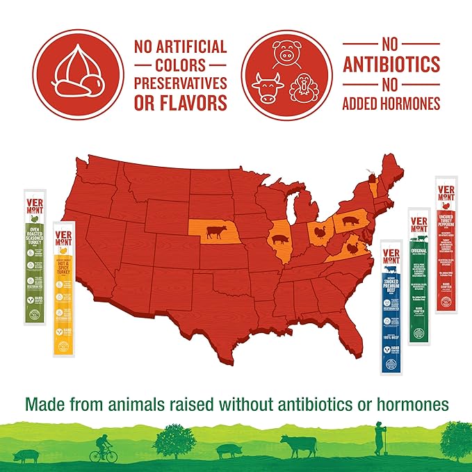 Vermont Smoke & Cure Meat Sticks - Hot & Spicy Turkey - Protein Snacks, No Antibiotics or Added Hormones, Hiking Snacks- 1 oz, 24-Pack