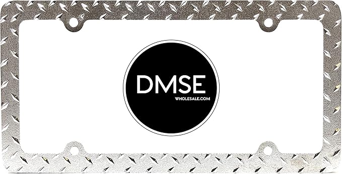 DMSE Heavy Duty Metal Diamond Plate Plated License Plate Frame Cool Decorative Design for Any Vehicle (Chrome)