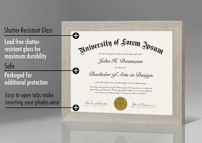Americanflat 8.5x11 Diploma Frame with Shatter-Resistant Glass - Document Frames with Engineered Wood - Legacy Collection - Certificate Frame for Tabletop and Wall Display - Driftwood