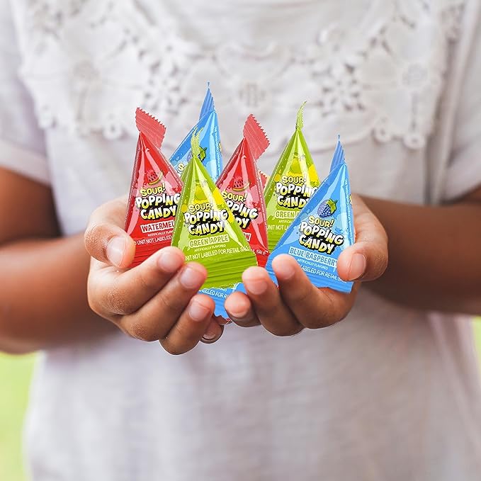 WarheadsSour Popping Rocks - 40 Count Bag - Sour Popping Halloween Candy Individually Wrapped - Assorted Fruit Flavors - Triangle Pouches - Blue Raspberry, Watermelon, Green Apple