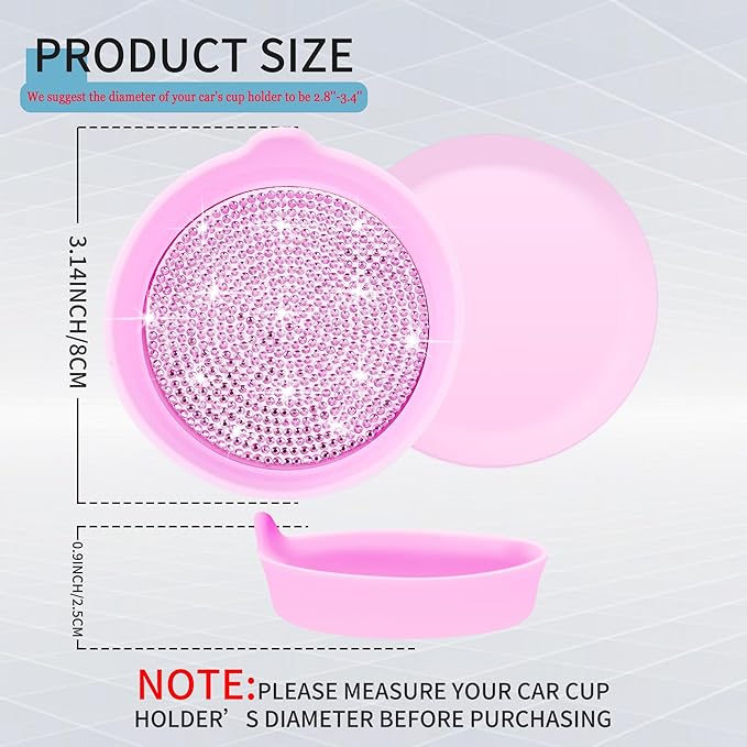 Amooca Car Cup Coaster Universal Non-Slip Cup Holders Bling Crystal Rhinestone Car Interior Accessories 2 Pack Pink Whole Rhinestone