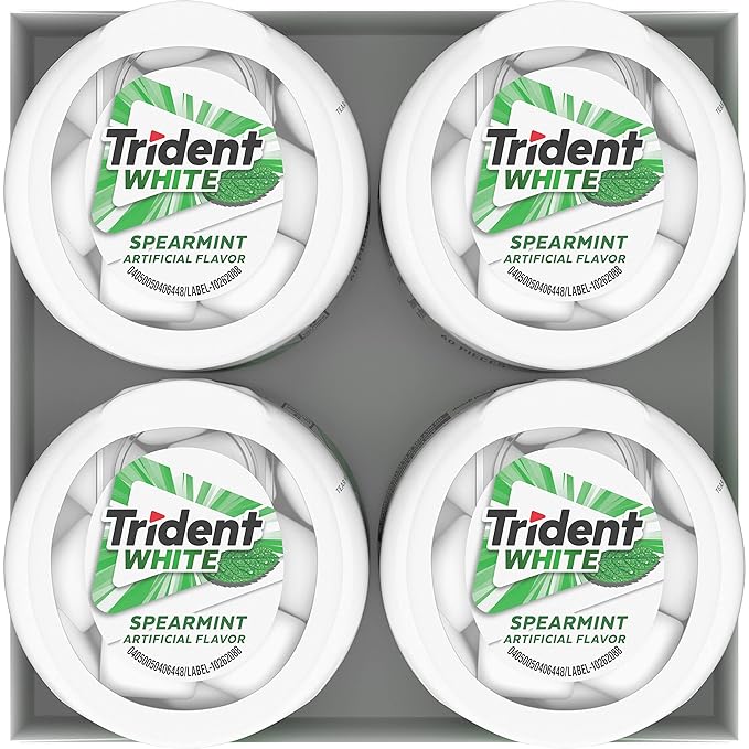 Trident White Spearmint Sugar-Free Chewing Gum, 4 Bottles of 60 Pieces (240 Total Pieces)
