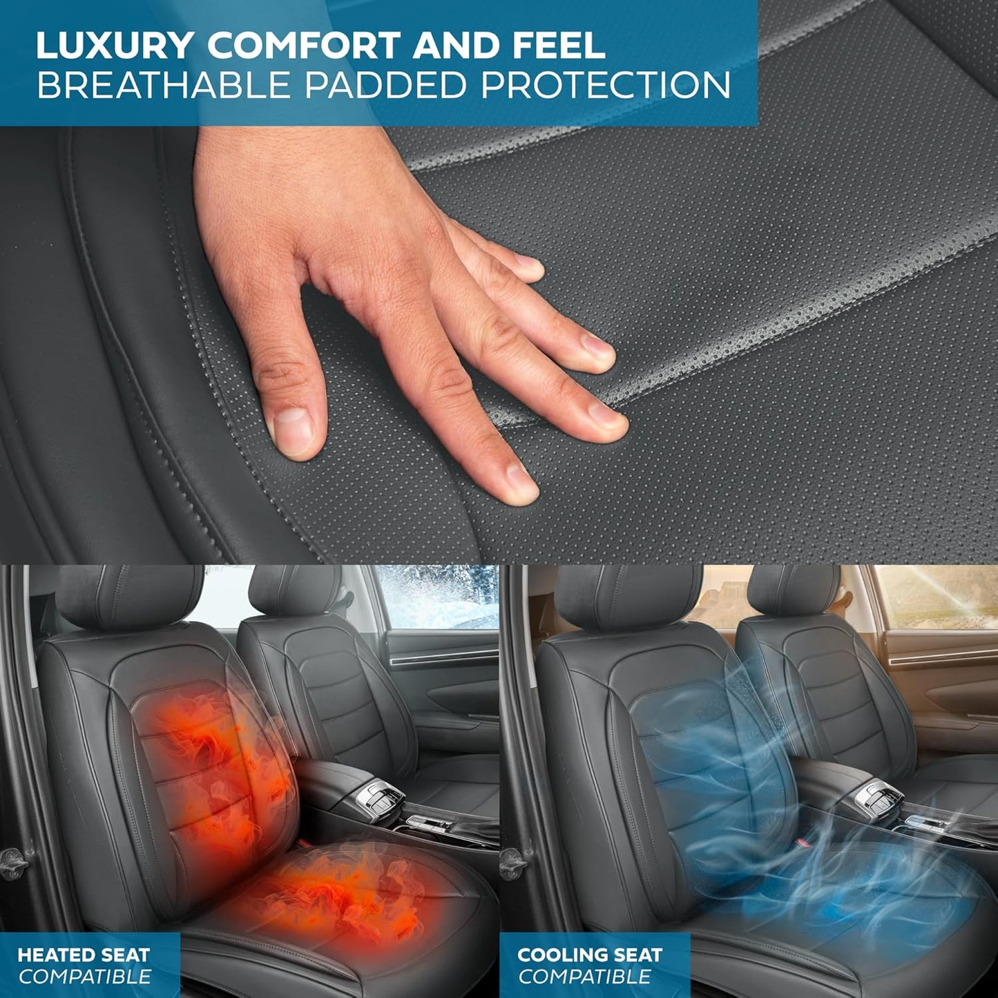 Elite Edition Faux Leather Seat Covers for Cars, Trucks, & SUV - 2 Charcoal Car Seat Covers for Front Seats - Universal Fit Car Accessories Automotive Interior Protector for Most Vehicles