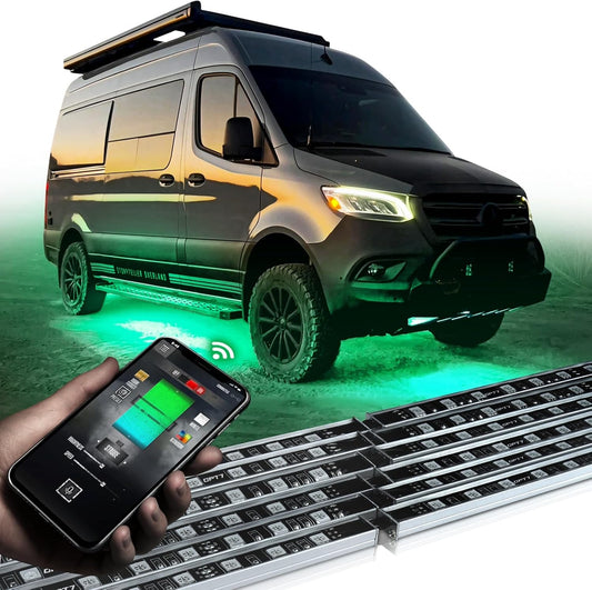 OPT7 Aura Pro Underglow Lights for Class B & B+ RV Motorhomes with APP & Remote Control, RGB Multicolor Modes, Music Sync, 6 PCS Waterproof Rigid Aluminum Light Bar, Outdoor Neon Accent LED Strip Kit