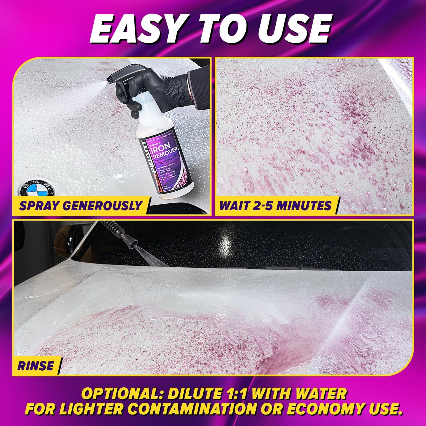 Iron Remover for Car Detailing – Iron Decon Spray, Pulls Out Brake Dust, Rust & Fallout - Contaminant Removal for Car Paint & Wheels, pH Neutral Formula - 16 fl. Oz. (2-Pack)