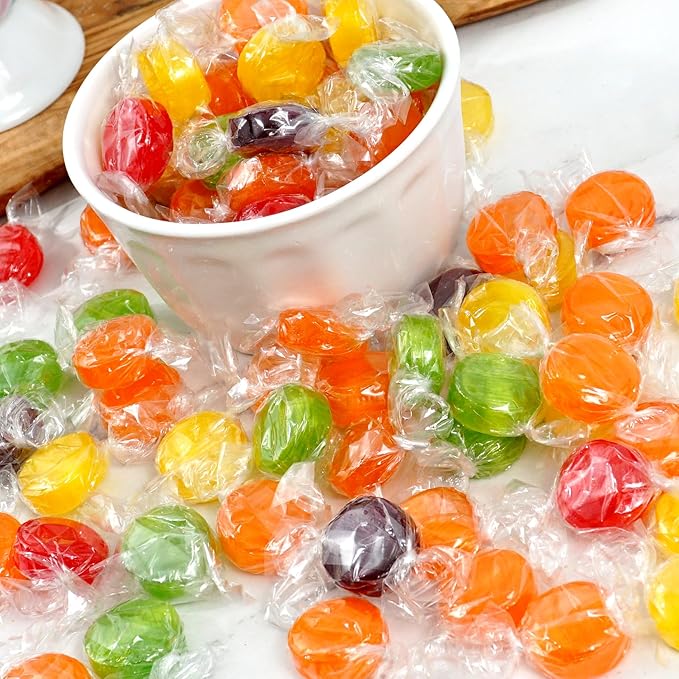 Assorted Fruit Hard Candy, 1 Pound Bulk Candy (Approx. 75 pcs.), Individually Wrapped Hard Candy, Fruit Discs Candy, The Hampton Popcorn & Candy Company