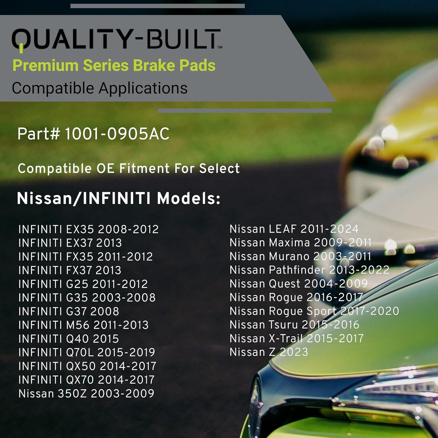 Premium Ceramic Rear Brake Pads (1001-0905AC) Compatible with 2003-2024 INFINITI/Nissan (350Z/EX35/EX37/FX35/FX37/G25/G35/G37/Maxima/Murano/Pathfinder/Q40/Q70L/Quest/QX50/QX70/Rogue)