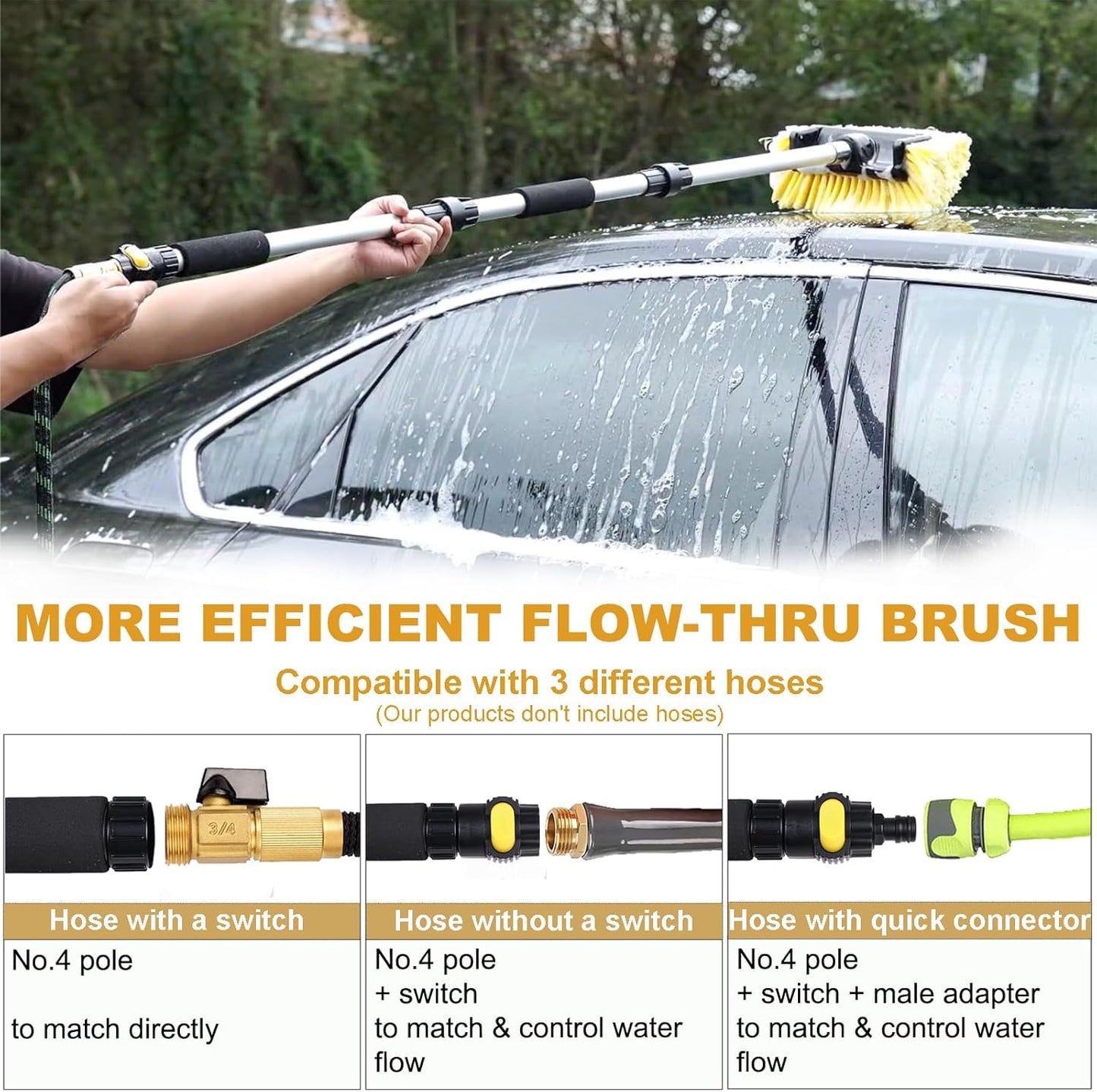 Car Wash Brush with Long Handle for Car Truck Boat Washing (Yellow, 69 inch)