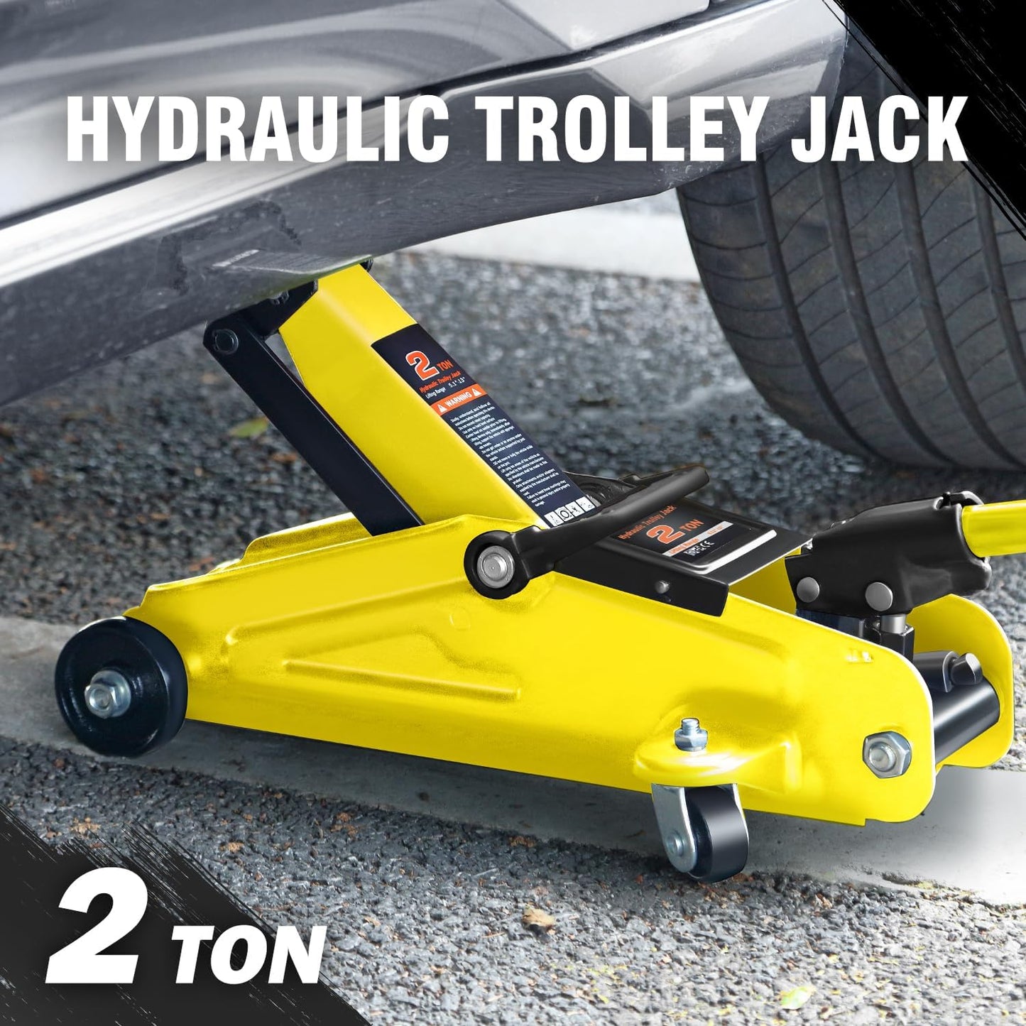 DNA MOTORING Low Profile Hydraulic Trolley Service/Floor Jack, 2 Ton (4000 lbs) Capacity, Lifting Range 5.1"-13", Yellow, TOOLS-00474-YL